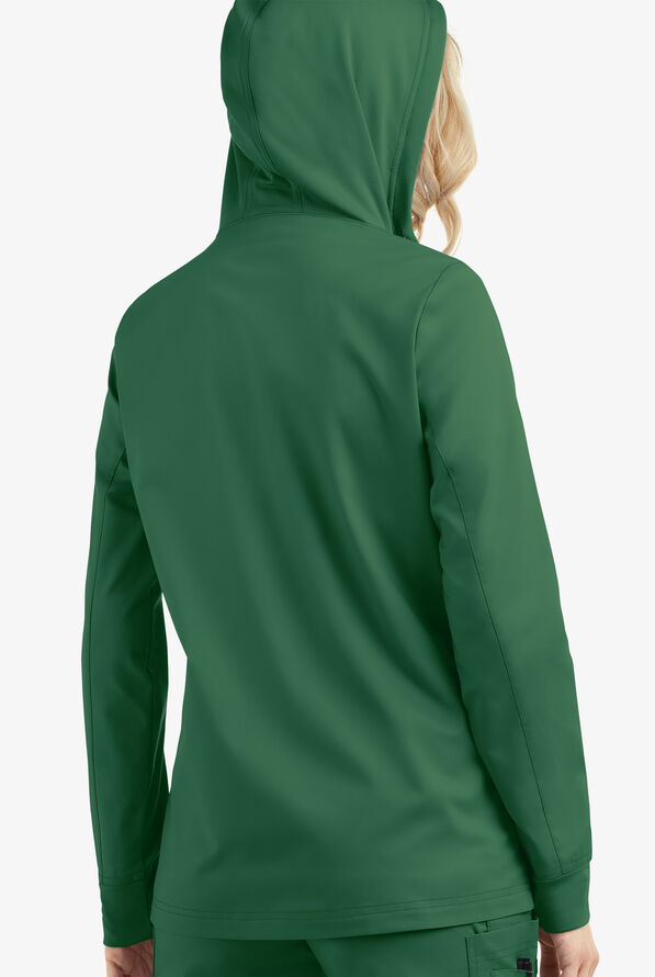 Butter-Soft STRETCH Women's 3-Pocket Zip-Front with Cozy Knit Hood and Trim Scrub Jacket - Hunter - 4