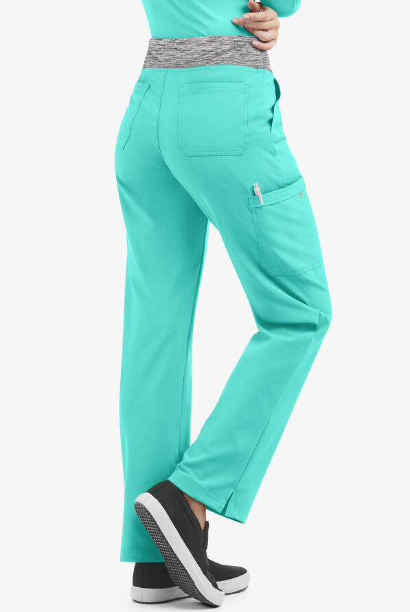 Pantal&oacute;n m&eacute;dico Easy STRETCH Sienna estilo yoga deportivo con 5 bolsillos para mujer - Aqua Dust / Silver Melange - 2