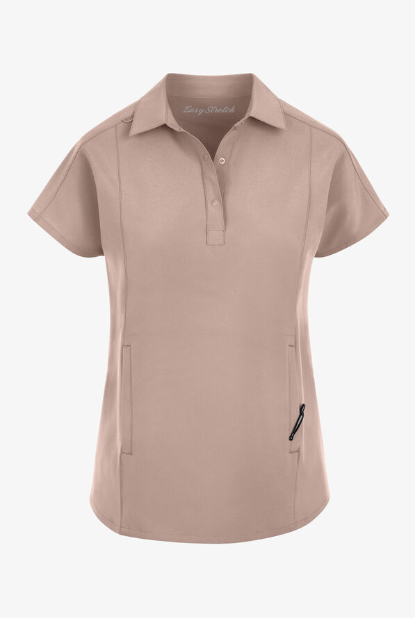 Easy STRETCH LEA Women's 3-Pocket Polo Collar Scrub Top - Mocha Meringue - 1