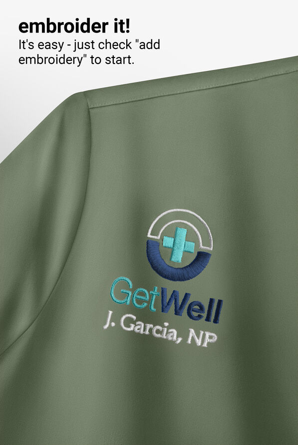 Med Couture Touch Women's 3-Pocket STRETCH Rib-Knit Side Panels Shirttail V-Neck Scrub Top - Olive - 5