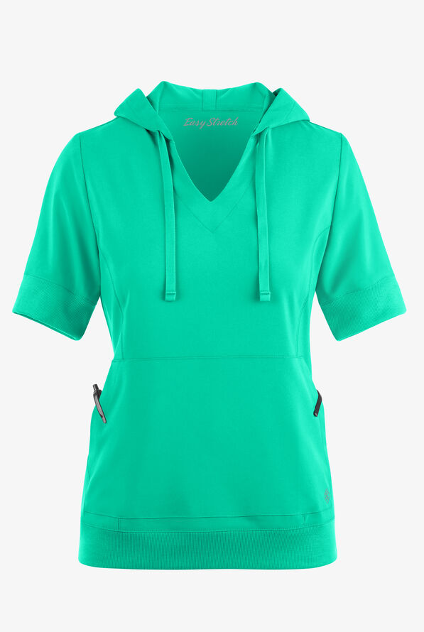 Easy STRETCH True Women's 3-Pocket Short Sleeve Pull-Over Scrub Hoodie - Dynasty Green - 2