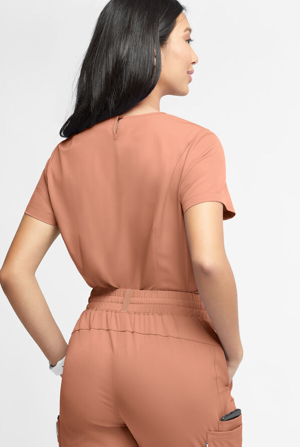 WhisperLite Lyra Women's 2-Pocket Stretch Crew-Neck Scrub Top - Terracotta - 2