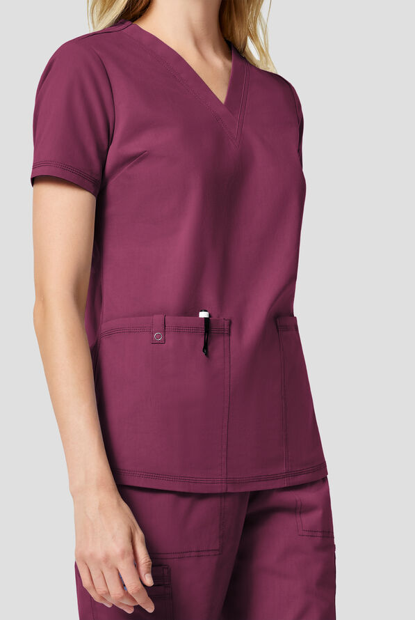 Dickies Forge Women's 2-Pocket V-Neck Scrub Top - Wine - 2