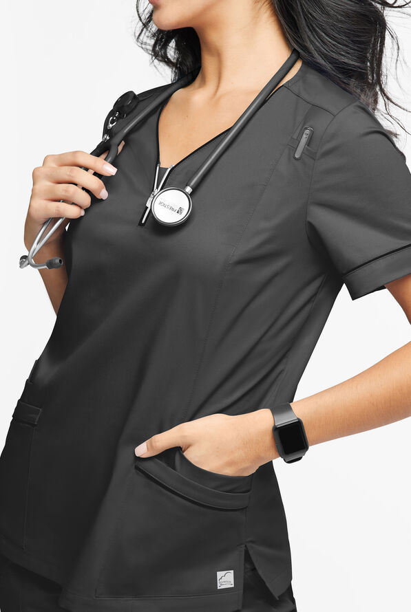 Blusa m&eacute;dica Butter-Soft STRETCH con cremallera y 5 bolsillos para mujer - Black - 3
