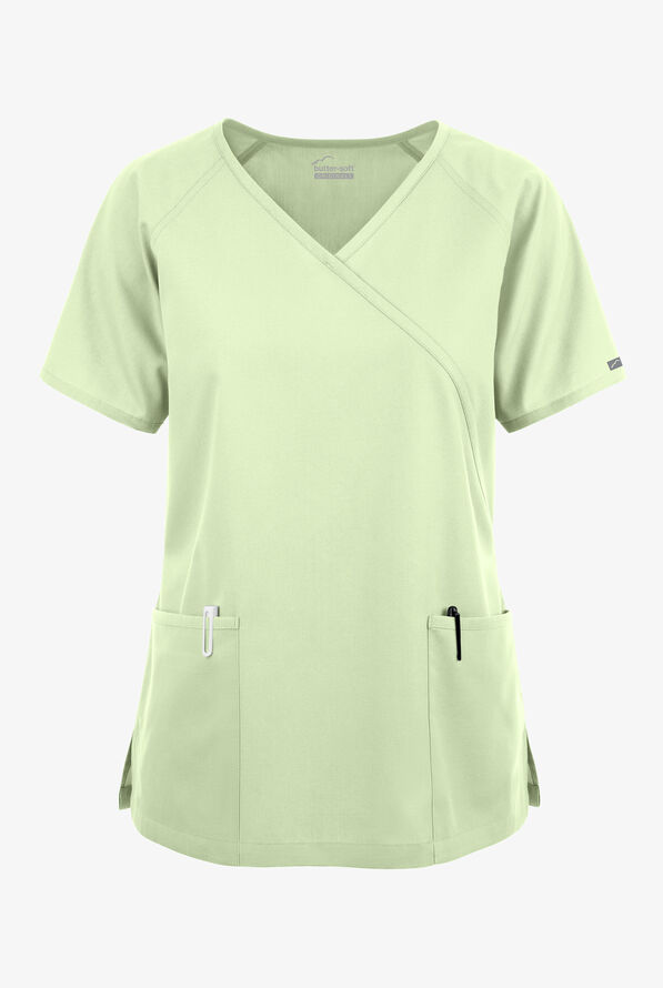 Blusa médica Butter-Soft Originals estilo cruzado con 3 bolsillos para mujer - Spring Mint - 1