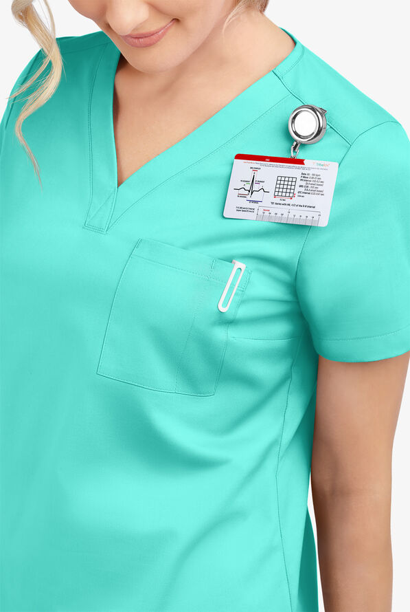 Blusa m&eacute;dica Butter-Soft STRETCH con cuello en V y 2 bolsillos para mujer - Aqua Dust - 5