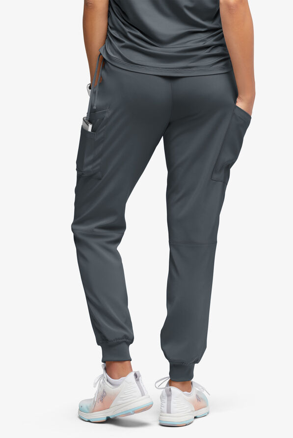 Easy STRETCH Chrissy Women's Maternity 4-Pocket Tapered Leg Jogger Scrub Pants - Pewter - 4