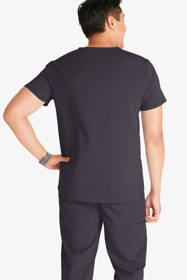 Cherokee Atmos Men's 3-Pocket STRETCH Coolmax V-Neck Scrub Top - Pewter - 2