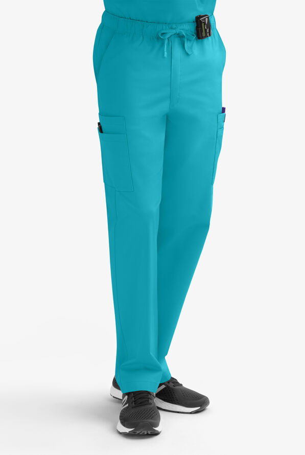Butter-Soft STRETCH Men's 9-Pocket Zip Front Cargo Straight Leg Scrub Pants - Teal - 1