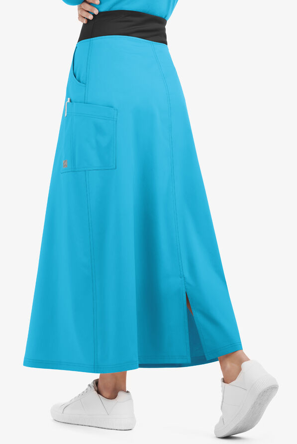 Butter-Soft STRETCH Women's 3-Pocket Ankle Length Scrub Skirt - Turquoise/Black - 3