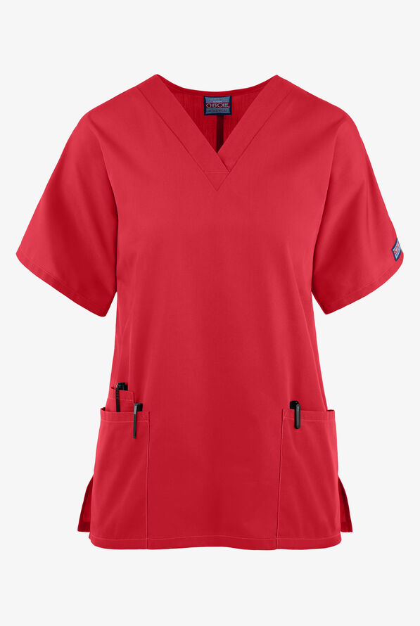 Cherokee Workwear Women's 3-Pocket V-Neck Scrub Top - Red - 1