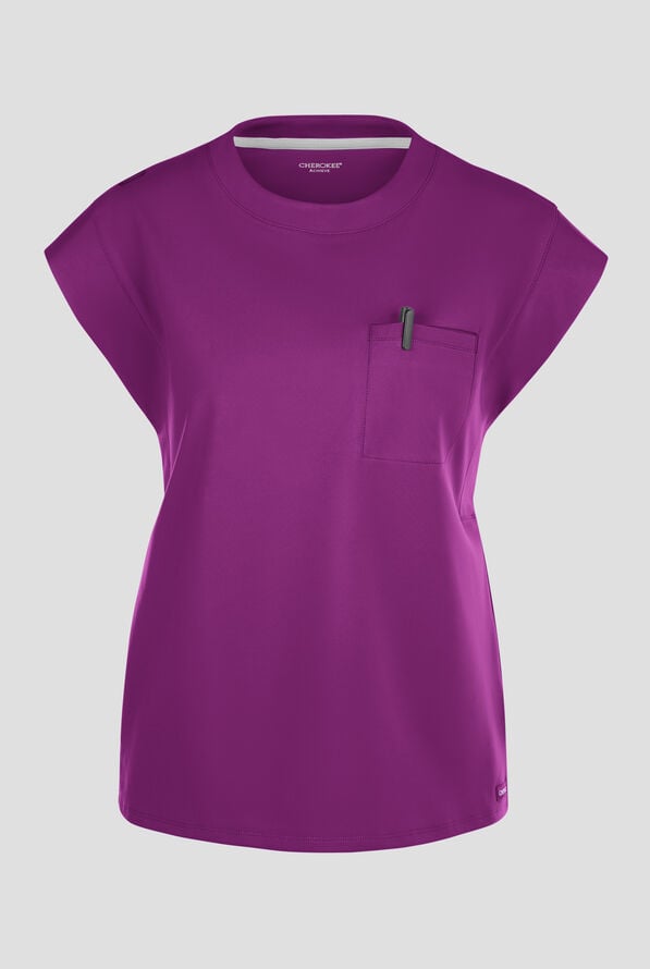 Cherokee Achieve Women's 1-Pocket STRETCH Raglan Sleeve Crew Neck Knit Scrub Top - Wild Mulberry - 1