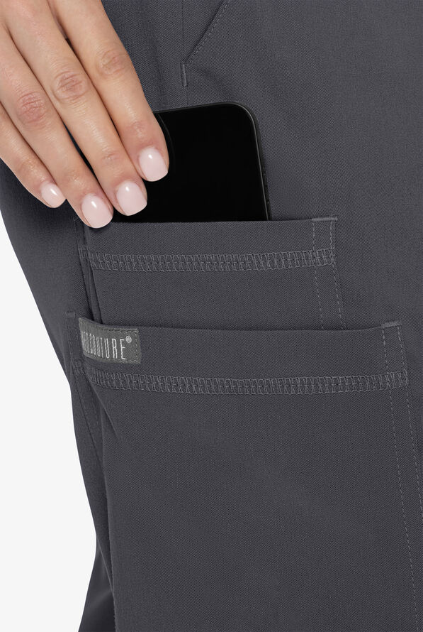 Med Couture Touch Women's 6-Pocket STRETCH High Waisted Double Cargo Jogger Scrub Pants - Pewter - 3