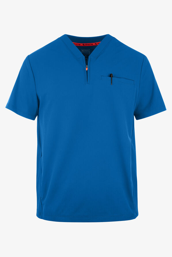Infinity GNR8 Men's 3-Pocket STRETCH Rib-Knit Panel Zip Placket V-Neck Scrub Top - Royal - 1
