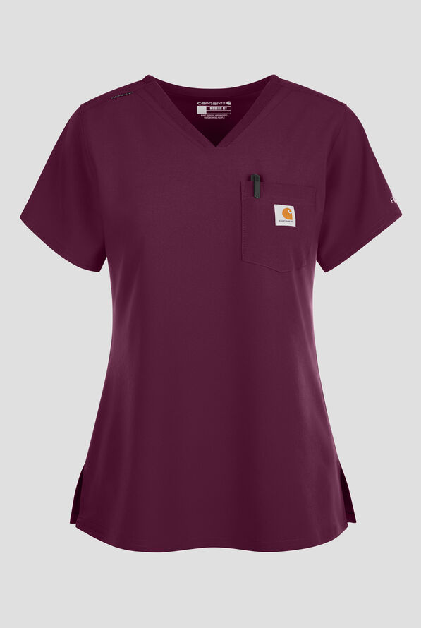 Carhartt Cross-Flex Force Women's 1-Pocket STRETCH Knit Panel Tuck In Scrub Top - Wine - 1