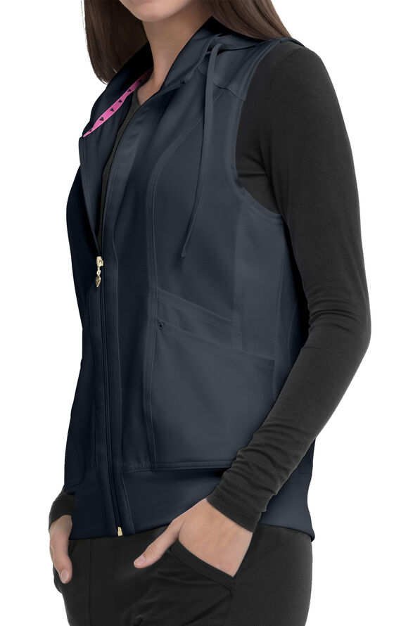 heartsoul Break On Through Women's 4-Pocket STRETCH With Removable Hoodie Scrub Vest - Pewter - 3