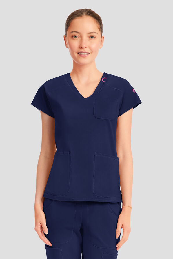 Blusa m&eacute;dica Med Couture Amp Knit STRETCH con cuello en V y 3 bolsillos para mujer - Navy - 2