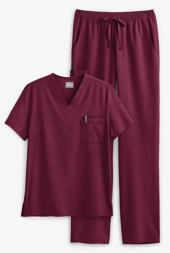 Tafford Active Stretch Unisex 8-Pocket Scrub Set - Wine - 1