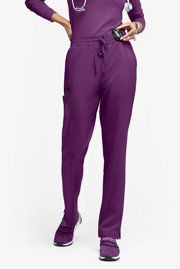Easy STRETCH Naya Women’s Natural Waist 6-Pocket Straight Leg Scrub Pants - Petite - Eggplant - 1