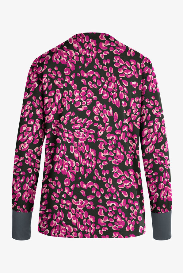 Easy STRETCH Modern Cheetah Pewter Women's Snap Front Print Scrub Jacket - null - 2