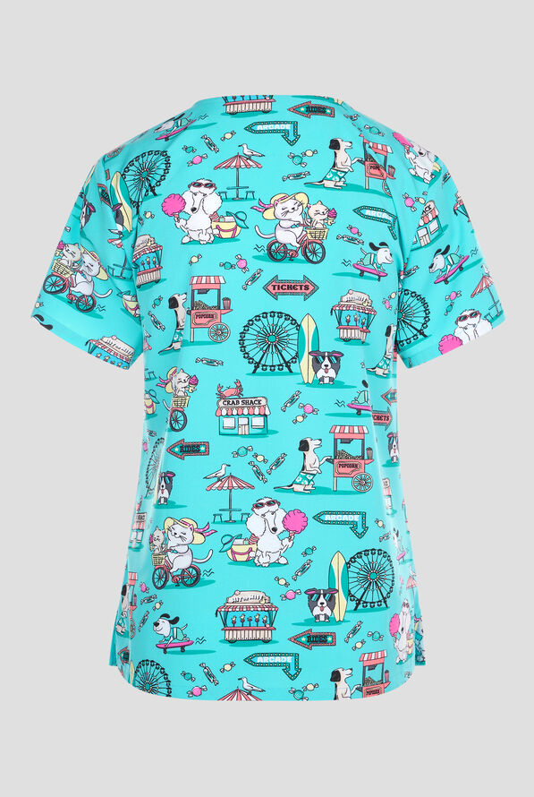 Cherokee Vintage Boardwalk Women's 2-Pocket STRETCH V-Neck Print Scrub Top - null - 2
