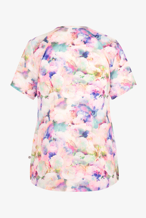 Wink Marble Blossom Floral Women's 1-Pocket STRETCH Round Neck Print Scrub Top - null - 2