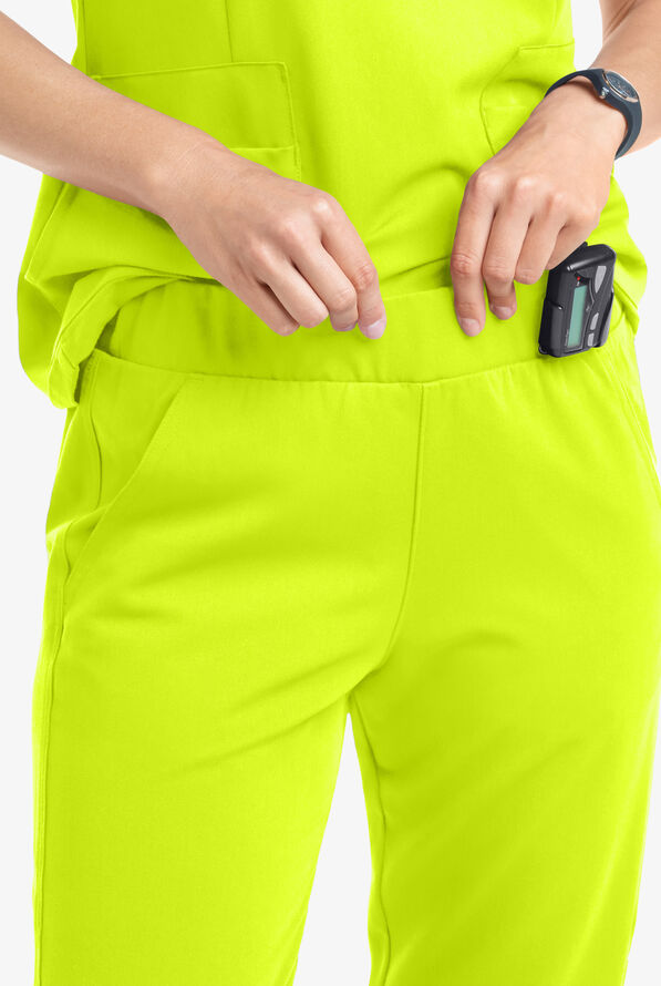 MOVEMENT by Butter-Soft Vega Women's 5-Pocket Flat Front Jogger STRETCH Scrub Pants - Petite - Intense Lime - 2