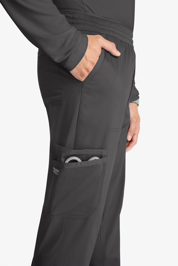 Cherokee Workwear Revolution Men's 5-Pocket STRETCH Mesh Waistband Cargo Jogger Scrub Pants - Pewter - 3