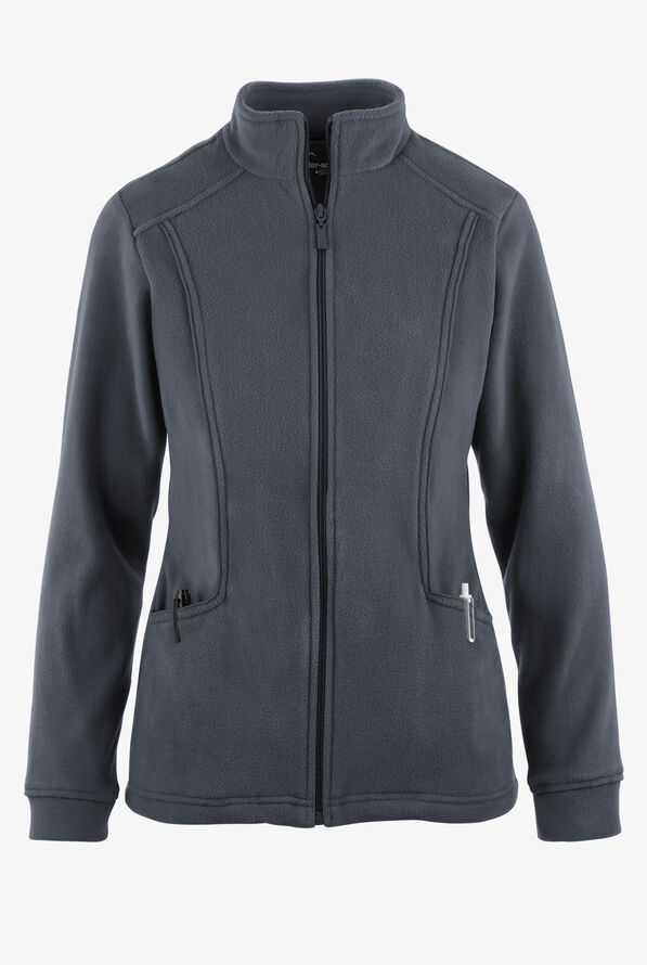 Butter-Soft STRETCH Women's 2-Pocket Zip Front Fleece Scrub Jacket - Pewter - 1