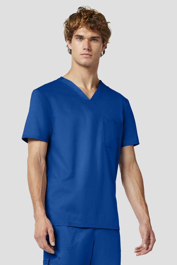 Cherokee Workwear Revolution Men's 1-Pocket STRETCH V-Neck Scrub Top - Royal - 2
