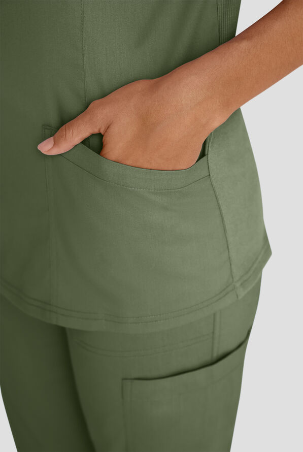 Butter-Soft STRETCH FLXTEK+ Women's 3-Pocket Crew Neck Scrub Top - Light Olive - 8