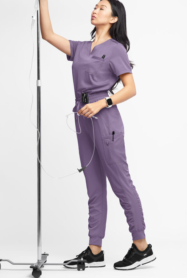 WhisperLite Zora Women's 2-Pocket Stretch V-Neck Tuck-in Scrub Top - PURPLE DUSK - 3