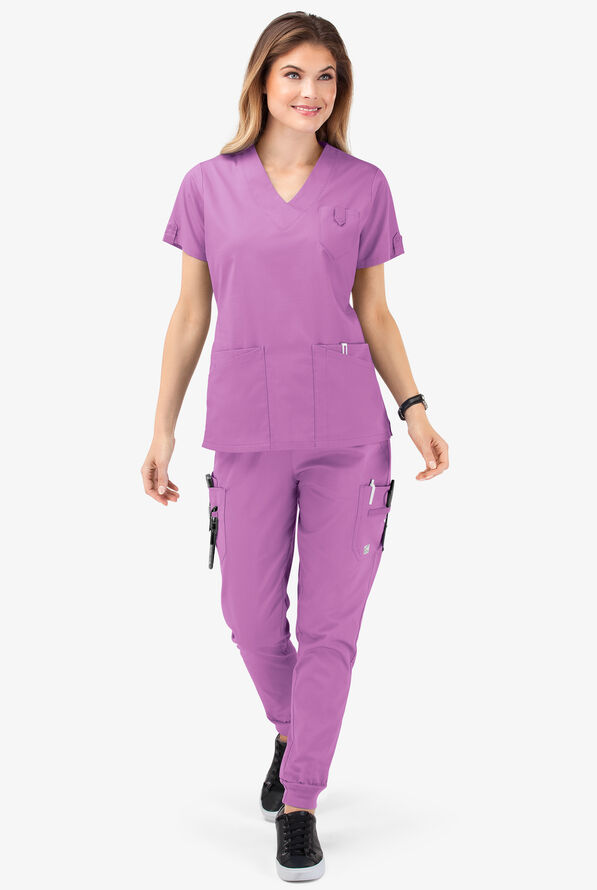 Butter-Soft STRETCH Women's 6-Pocket V-Neck Scrub Top - Orchid - 2