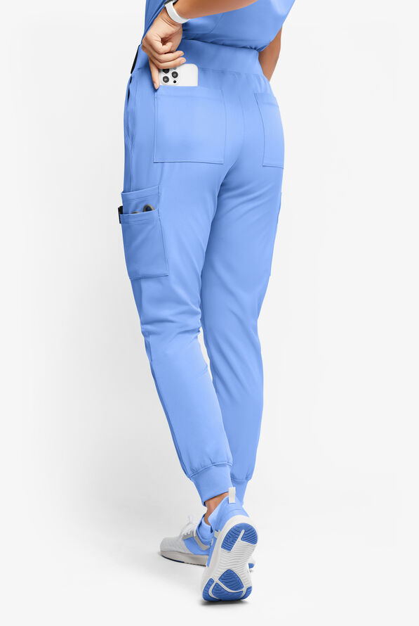 Pantalón médico WhisperLite YARA estilo cargo jogger con 10 bolsillos para mujer - Ceil Blue - 3