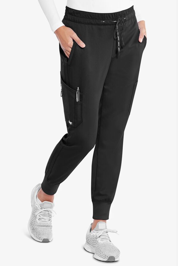 Pantalón médico Grey's Anatomy Kira estilo cargo jogger con puños tejidos y 5 bolsillos para mujer - Black - 1