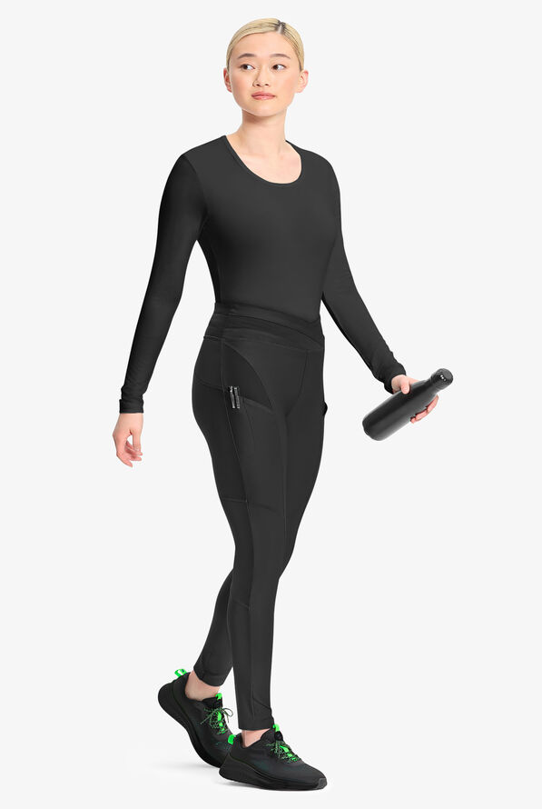 Infinity GNR8 Kinetic Knit Women's 3-Pocket STRETCH High Waisted Mesh Overlay Legging Scrub Pants - Black - 4