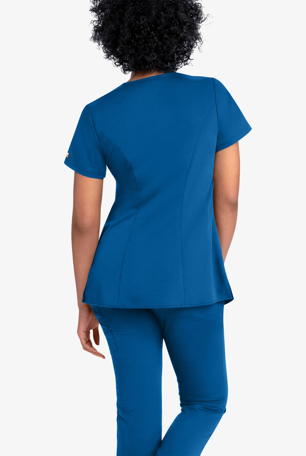 Grey's Anatomy by Barco Women's 2-Pocket Maternity Mock Wrap Scrub Top - Royal - 4