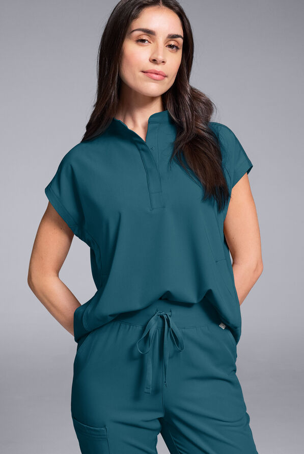Hypothesis Women's Meta Oversized Dolman Sleeve Scrub Top - Caribbean Blue - 5