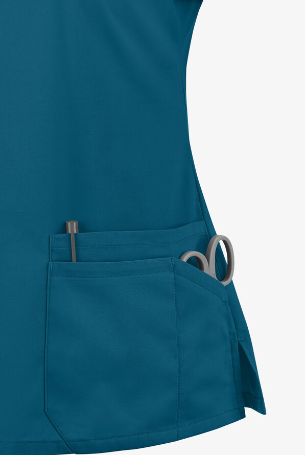 Dickies EDS Signature Women's 6-Pocket Contemporary Fit V-Neck Scrub Top - Caribbean Blue - 3