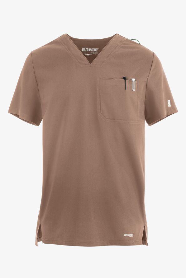 Grey's Anatomy by Barco Evolve STRETCH Journey Men's 1-Pocket Tuck In V-Neck Scrub Top - Driftwood - 1
