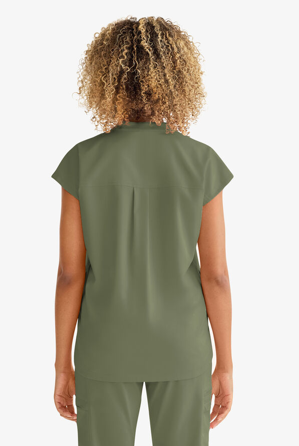 Healing Hands Purple Label Journey Women's 2-Pocket STRETCH Dolman Sleeve Mandarin Collar Scrub Top - Olive - 5