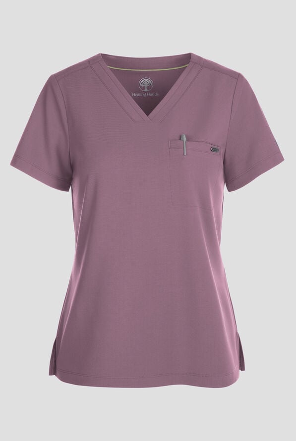 Healing Hands Quest Women's 1-Pocket STRETCH Tuck In V-Neck Scrub Top - Elderberry - 1