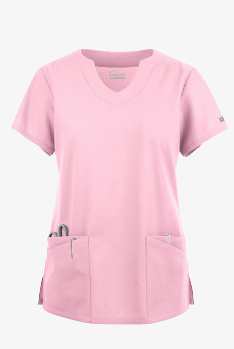 Blusa médica Butter-Soft Originals con cuello festoneado y 6 bolsillos para mujer