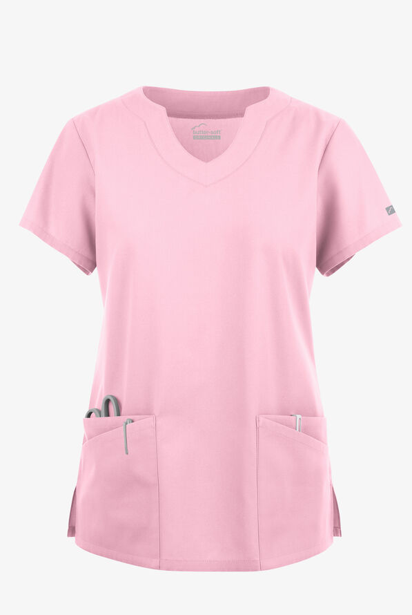 Butter-Soft Originals Women's 6-Pocket Scallop Neck Scrub Top - Blush - 1