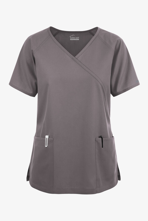 Blusa médica Butter-Soft Originals estilo cruzado con 3 bolsillos para mujer - Grey Stone - 1