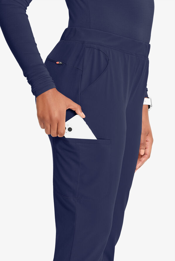 Pantalón médico Infinity GNR8 STRETCH estilo cargo con aberturas en los tobillos y 5 bolsillos para mujer - Navy/Vivid Orange - 2