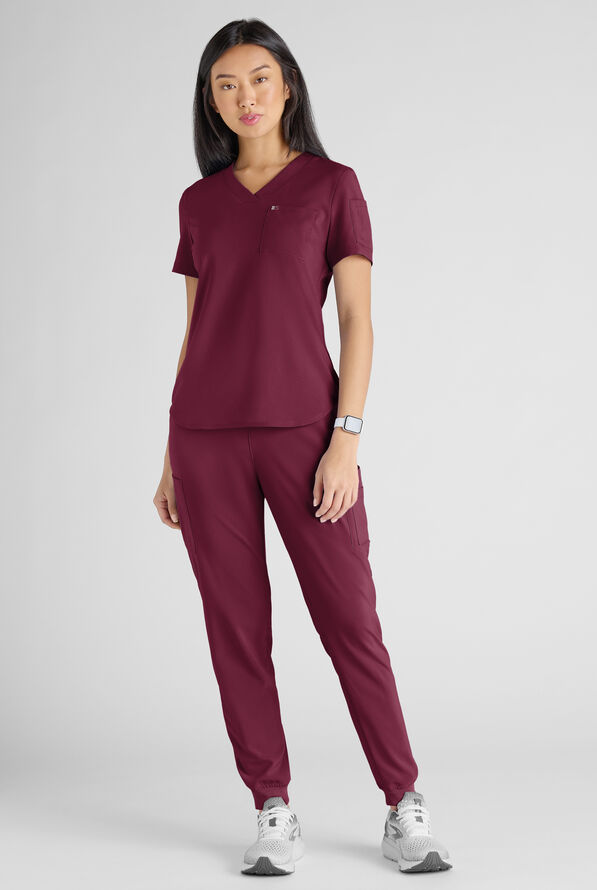 Conjunto de uniforme m&eacute;dico Easy STRETCH con 10 bolsillos para mujer - Wine - 8