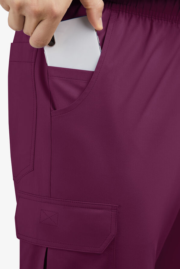 Butter-Soft STRETCH Men's 7-Pocket Cargo Jogger Scrub Pants - Wine - 3