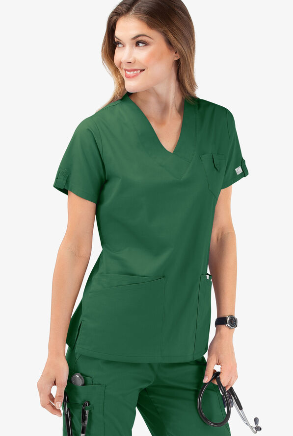 Butter-Soft STRETCH Women's 6-Pocket V-Neck Scrub Top - Hunter - 6