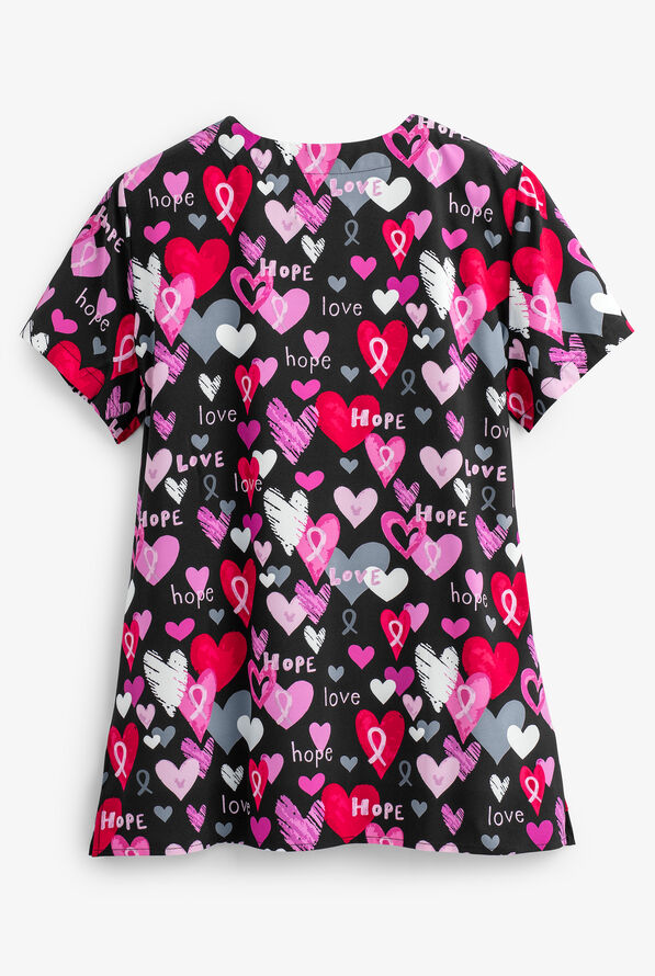 Blusa m&eacute;dica estampada White Cross Hope and Love con cuello en V y 3 bolsillos para mujer - null - 2